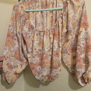 Willow & Root Floral Peasant Blouse Size Medium